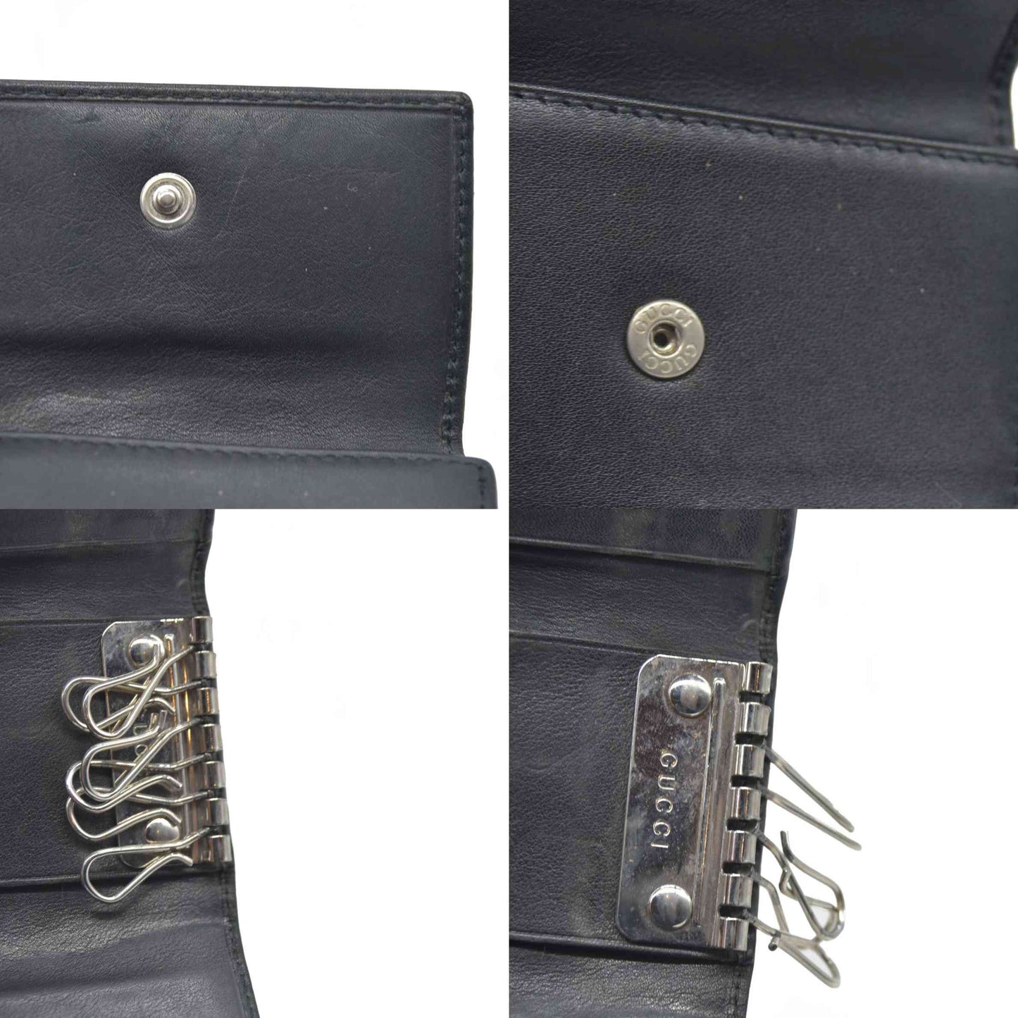 $350 GUCCI G Logo Leather 6 Ring Key Case Black