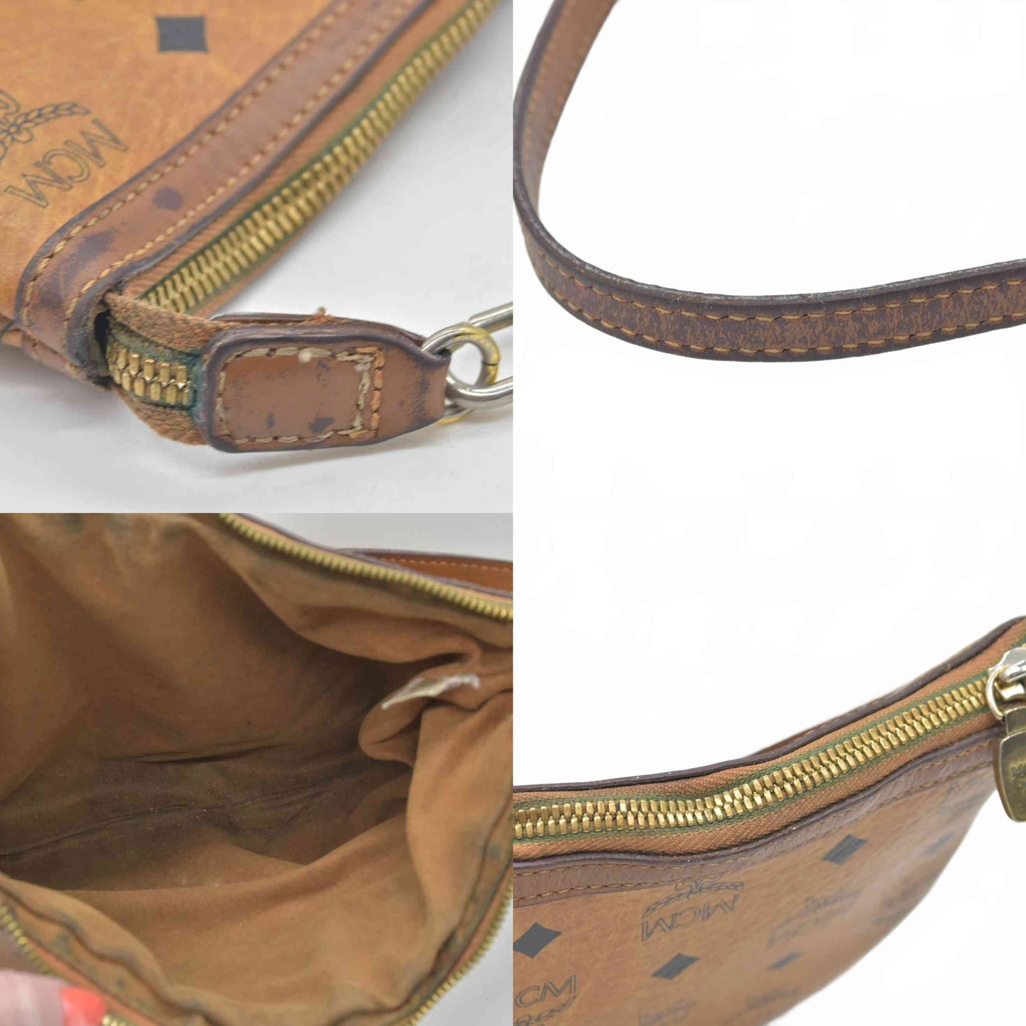 MCM Visetos Liz Shopper Tote Pouch Cognac