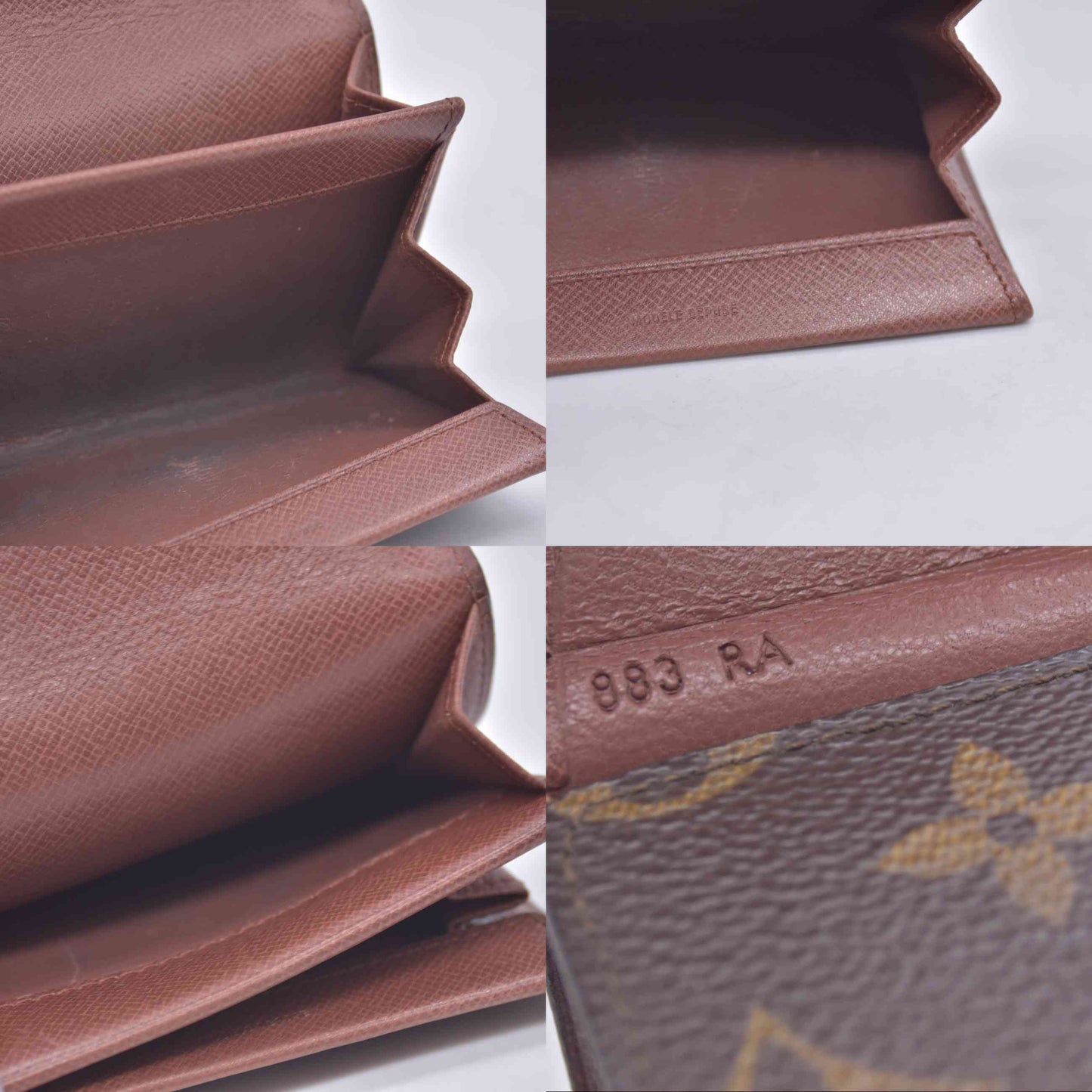 $440 1988 Louis Vuitton Monogram Porte Monnaie Plat Coin Purse Wallet Brown 883RA