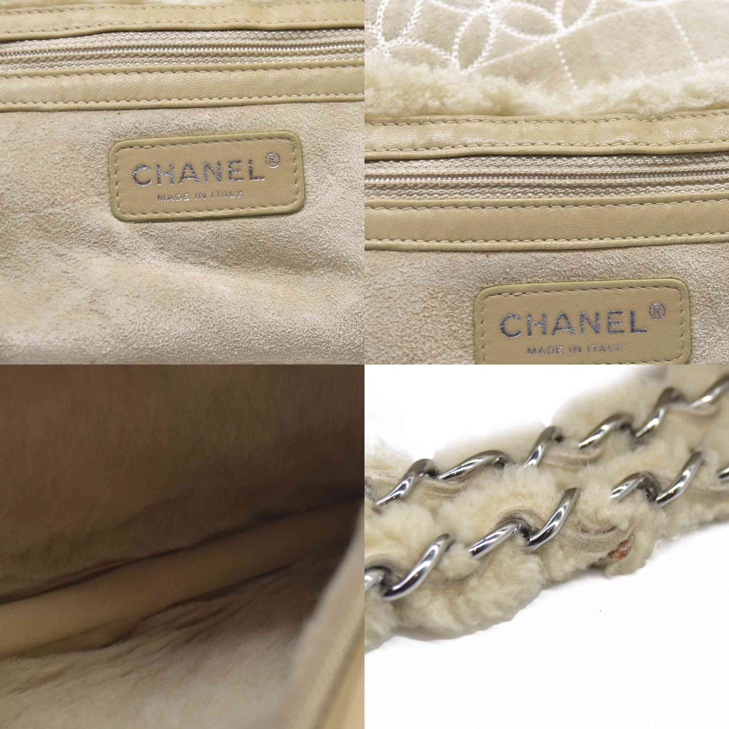 $1895 Chanel Quilted Shearling Tote Bag and Accessory Pouch 2005
