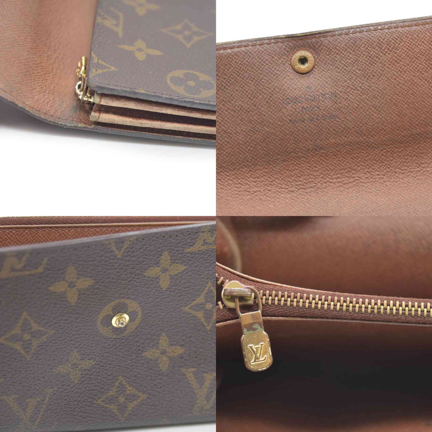 Louis Vuitton Monogram Portefeiulle Sarah Long Bifold Wallet Brown MI0972 Damaged button snap