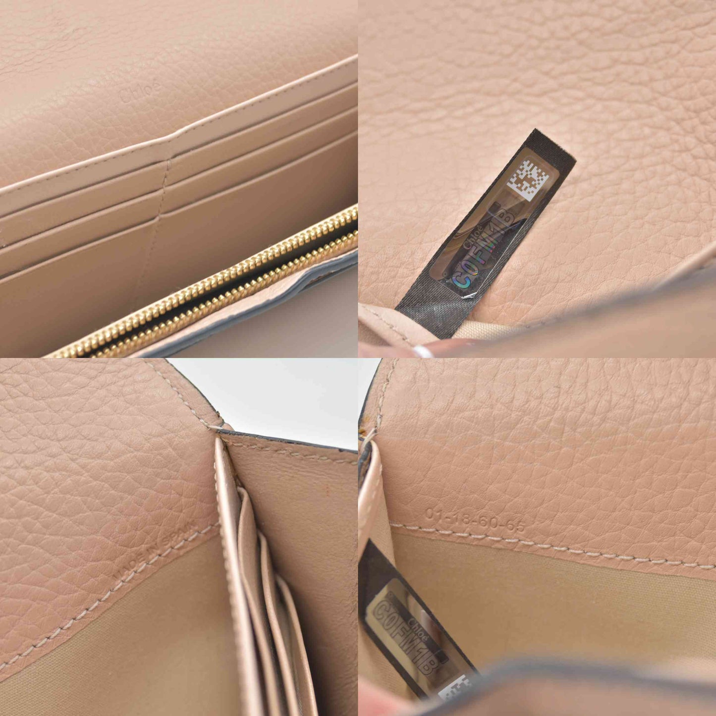 $535 Chloe Alphabet Leather Long Bifold Wallet Purse Beige