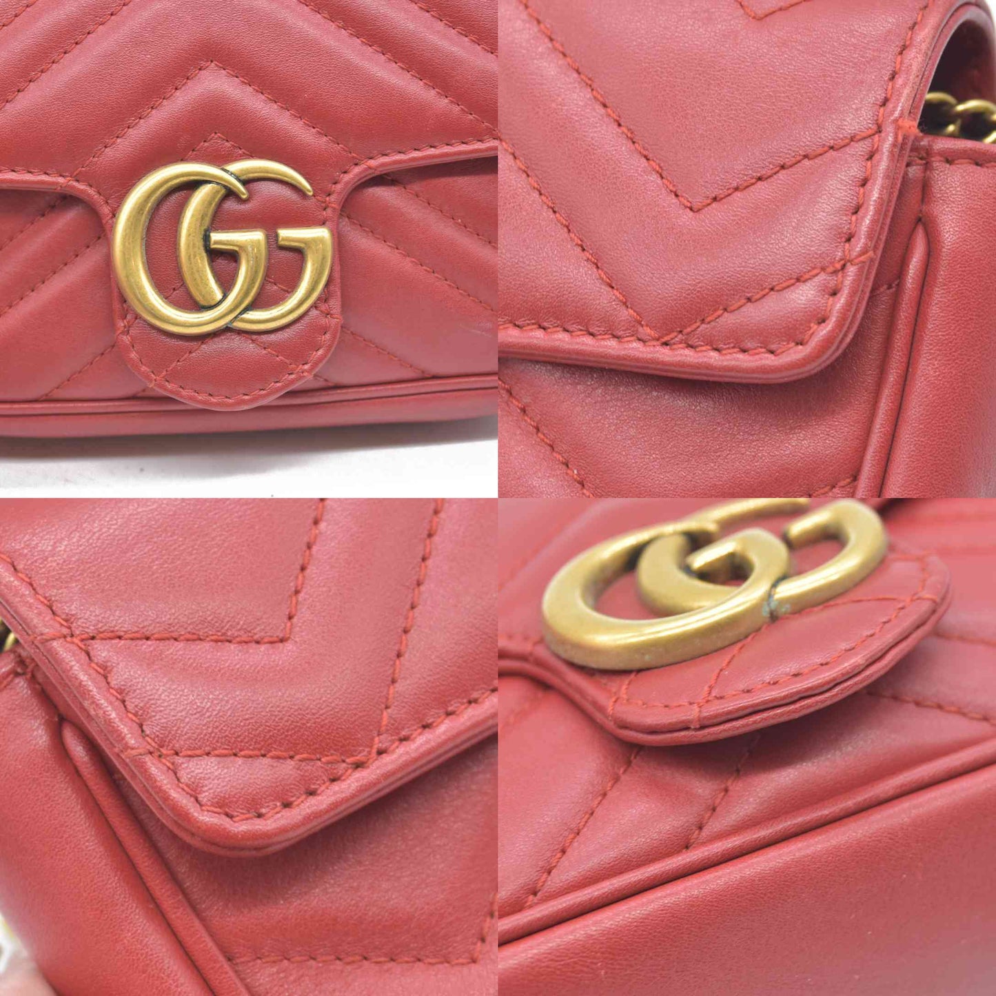 $1550 Gucci Leather Marmont Super Mini Red Crossbody