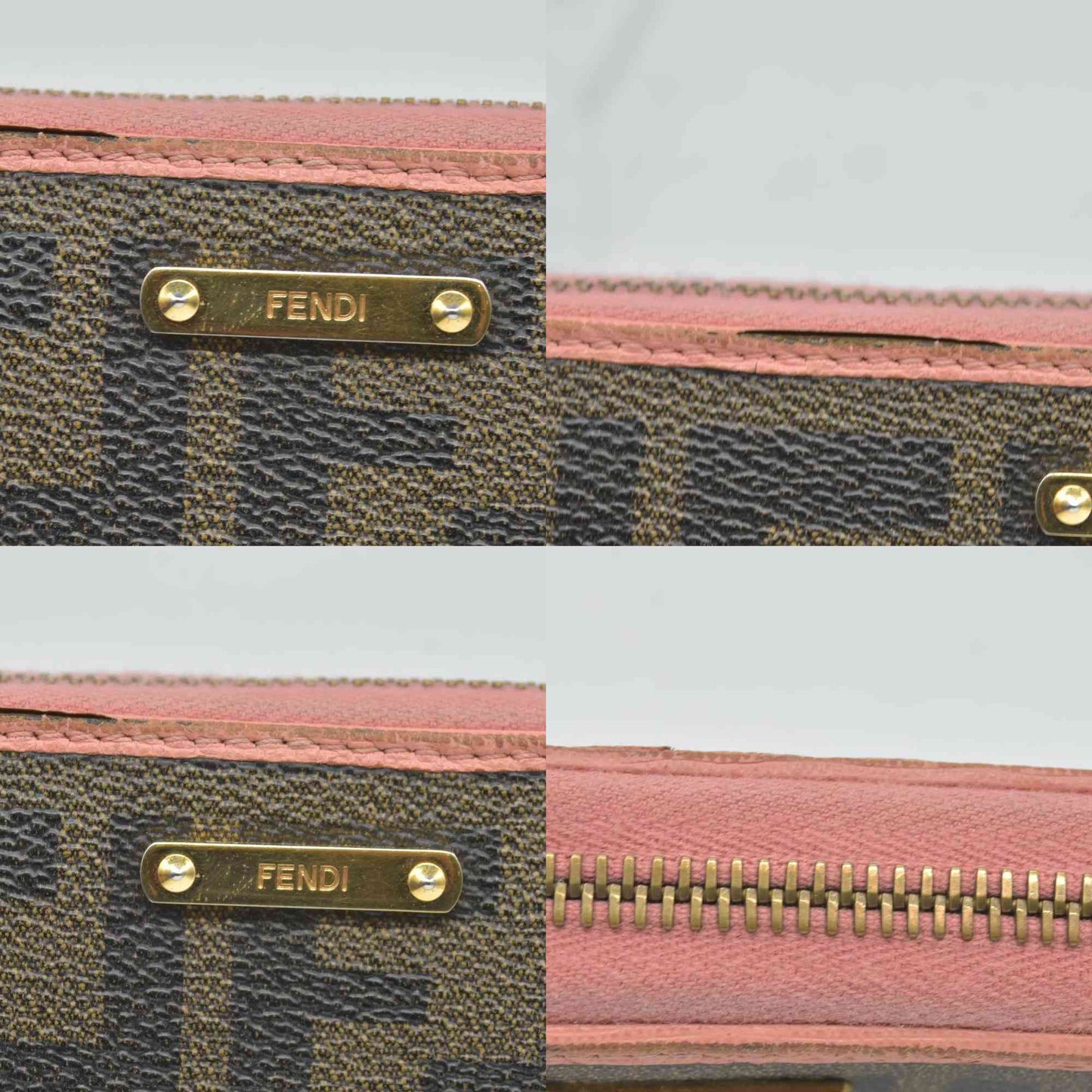 $790 Fendi Zucca Canvas Zip Around Long Wallet Black Brown CONSIGNMENT