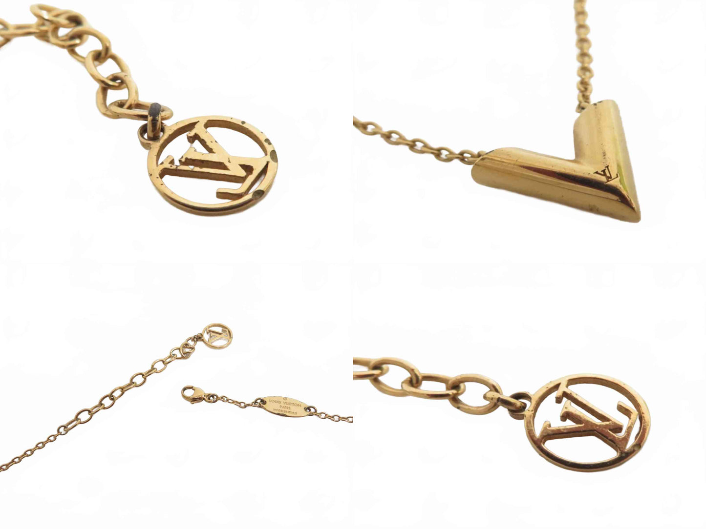 $505 2016 Louis Vuitton Essential V Necklace Gold Plated OB1116