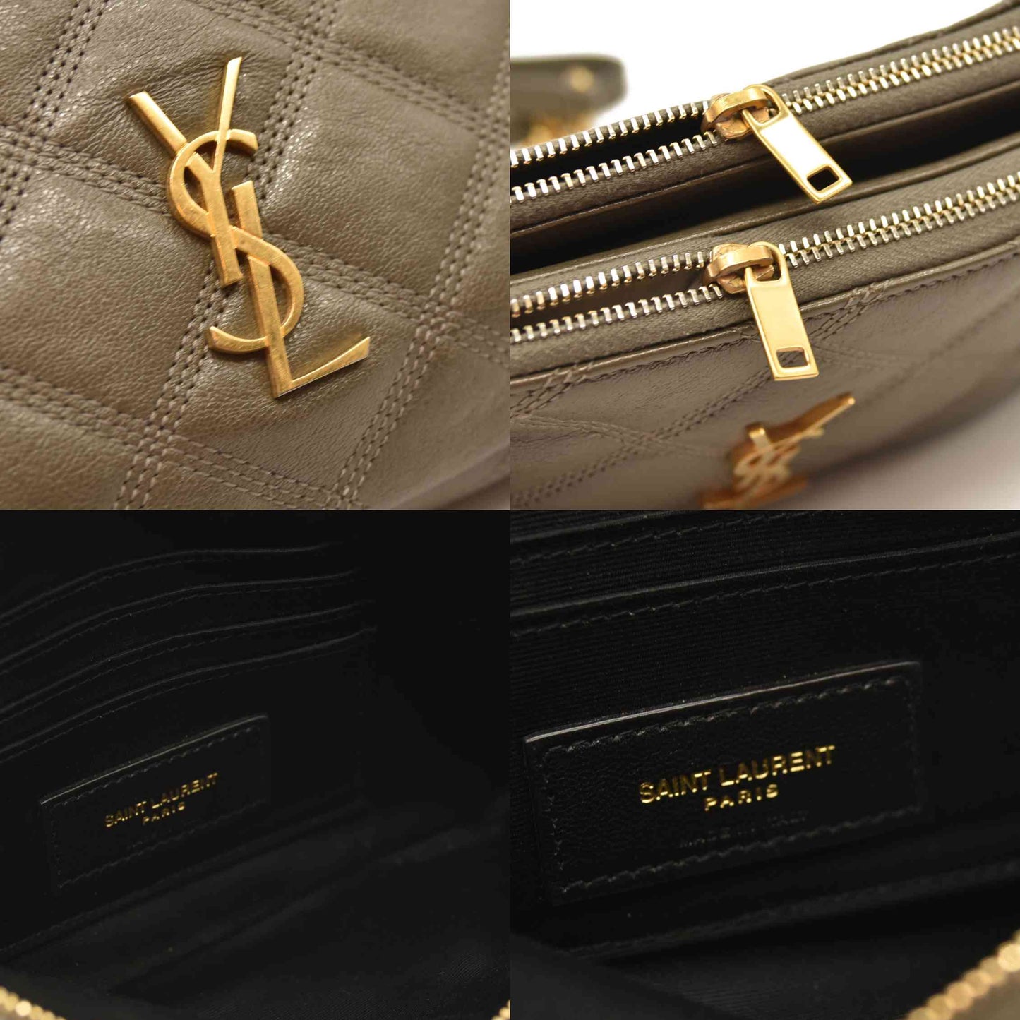 Saint Laurent  Grained Lambskin Quilted Mini Becky Double Zip Bag Taupe