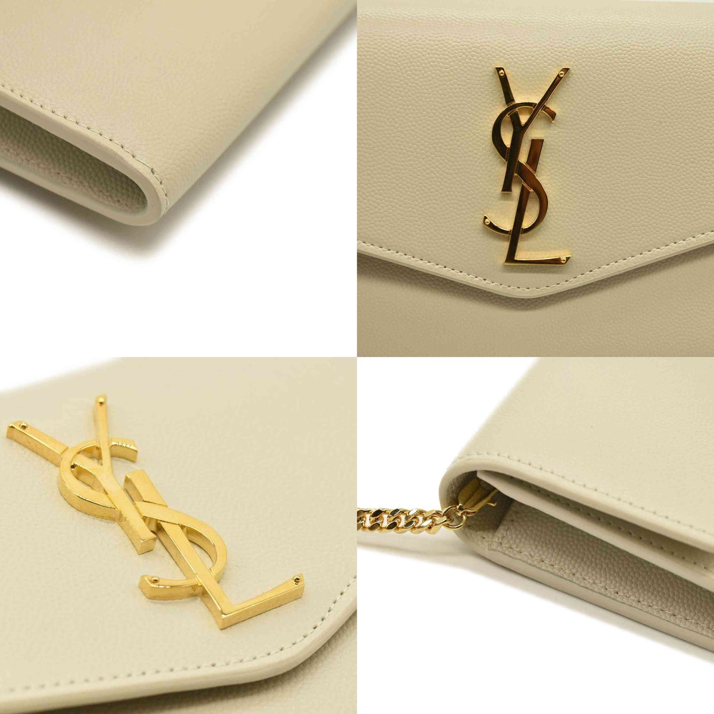 SAINT LAURENT Grain De Poudre Monogram Uptown Chain Wallet Crema Soft