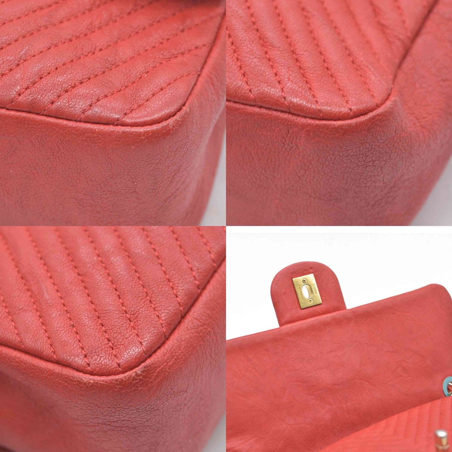 $4450 Chanel Calfskin Surpique Chevron Medium Flap 2016