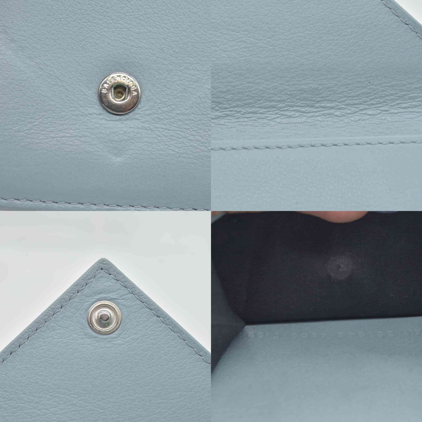 $475 Balenciaga Leather Compact Mini Papier Wallet Blue CONSIGNMENT