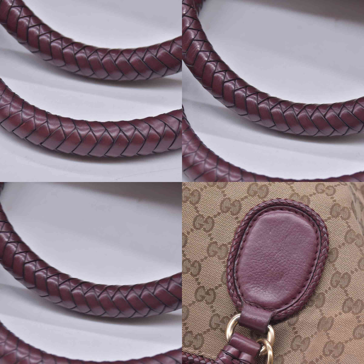 $1250 GUCCI GG Canvas Medium Marcie Tassel Tote Bag Beige Burgundy CONSIGNMENT 10021551