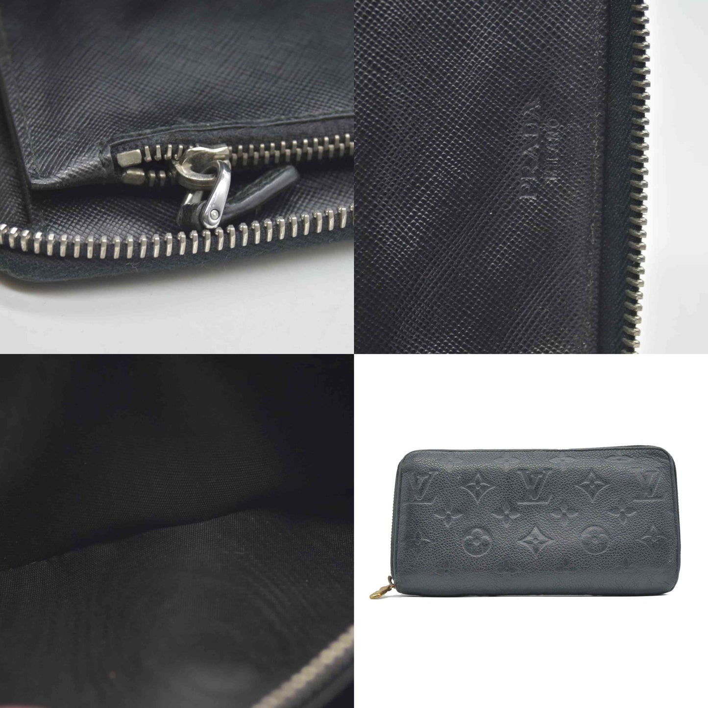 $1070 Prada Black Saffiano Leather Travel Zip Around Wallet CONSIGNMENT