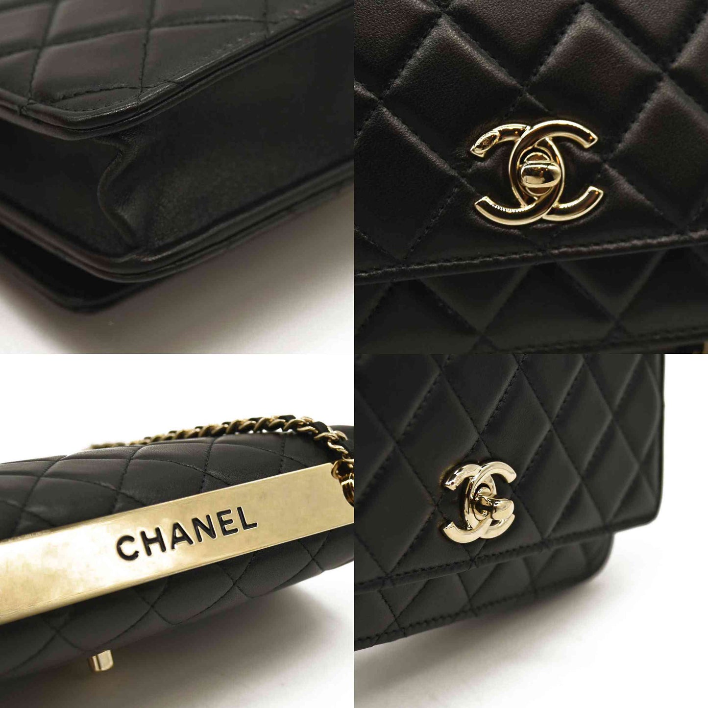 CHANEL  Lambskin Quilted Trendy CC Wallet On Chain WOC Black