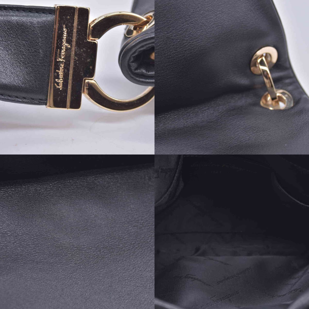 $980 SALVATORE FERRAGAMO Calfskin Gancini Flap Shoulder Bag Black CONSIGNMENT 10021226