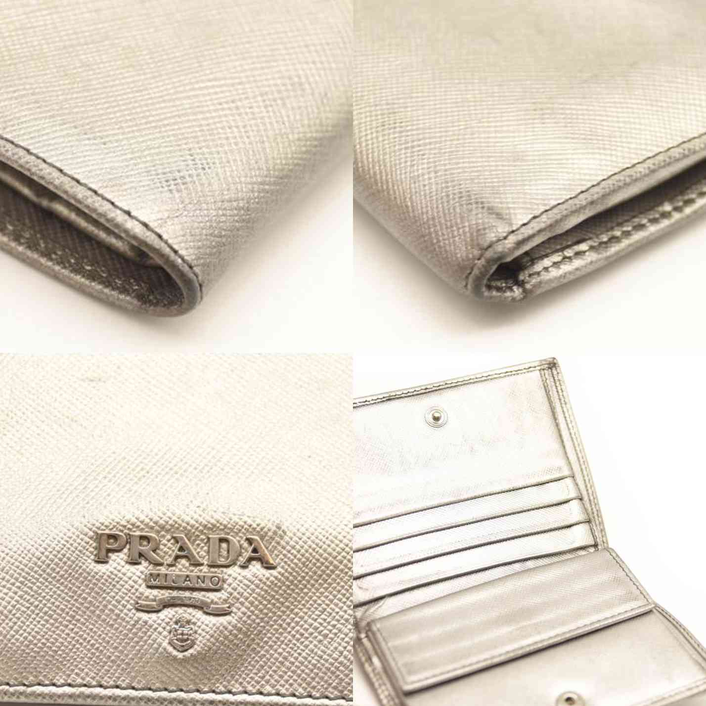 Prada Saffiano Metal Bi-Fold Wallet Metallic Silver