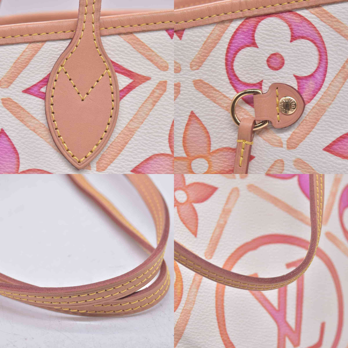 $3100 LOUIS VUITTON Monogram Resort Tile Neverfull MM Rose Clair Pink RFID 10021362