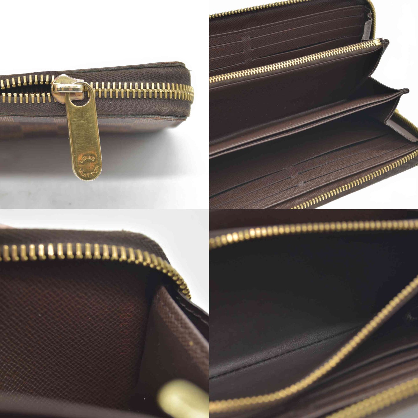 $915 Louis Vuitton Damier Zippy Zip Around Long Wallet Purse Brown UB4185