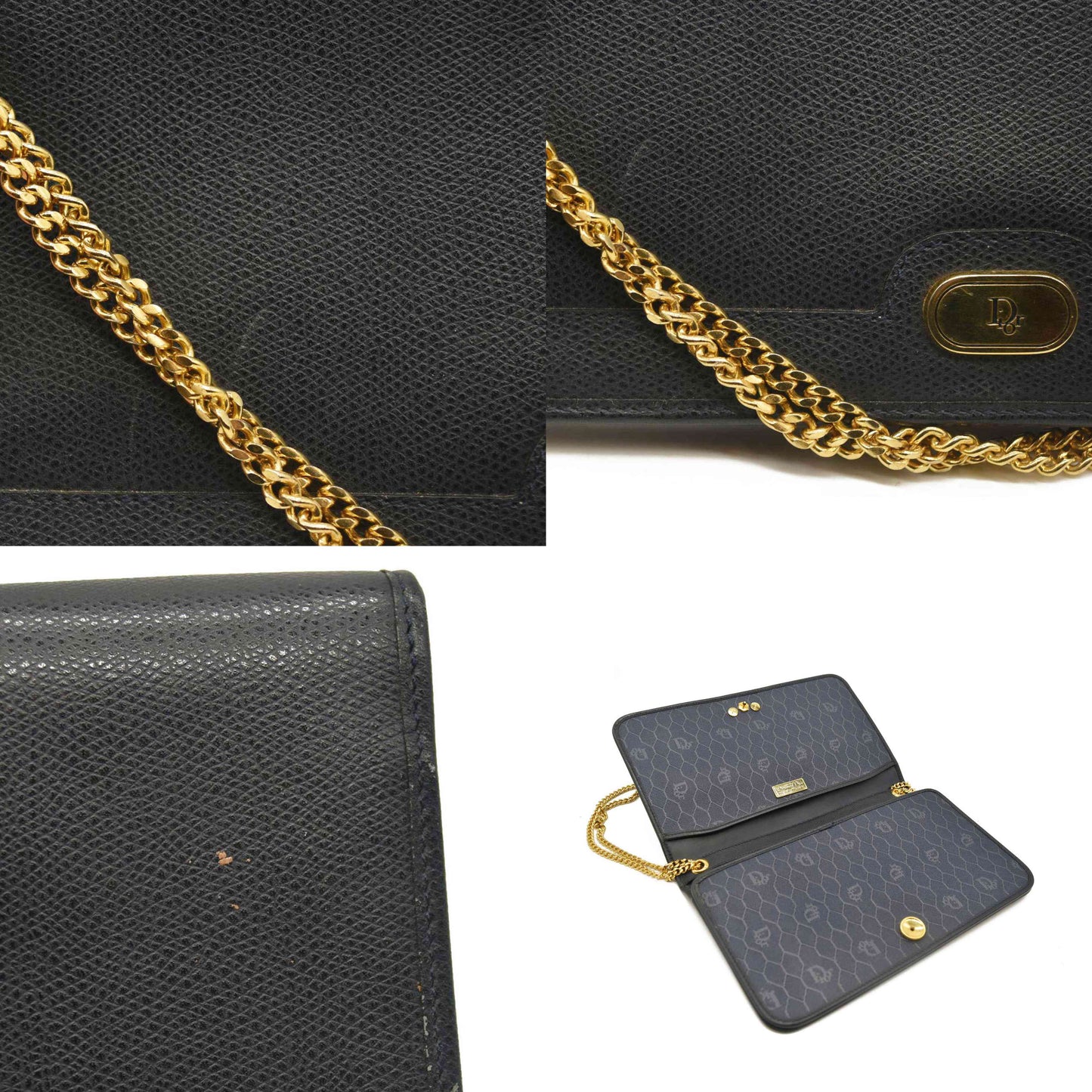 Christian Dior Honeycomb Canvas Chain Shoulder Bag Navy