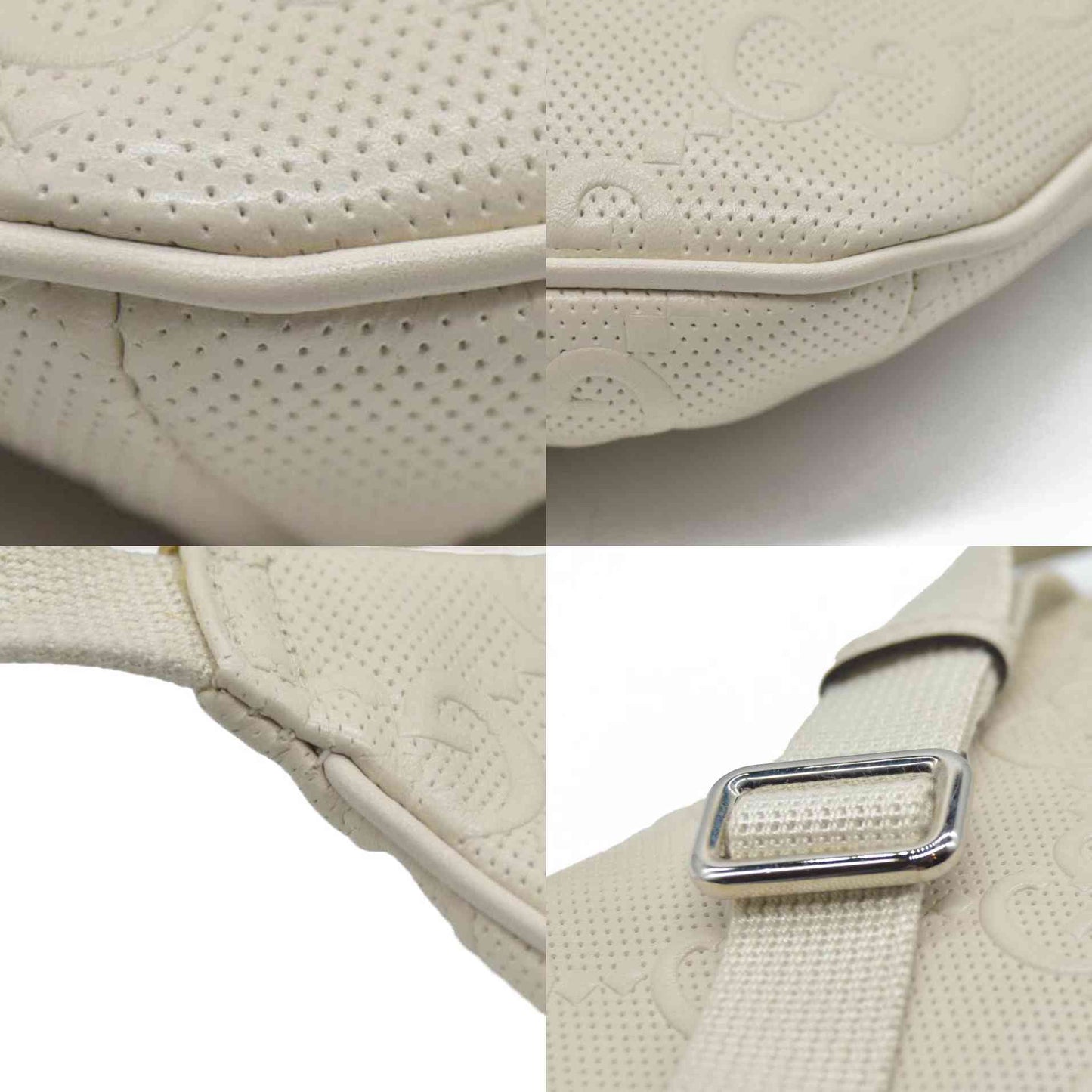 $950 Gucci  Calfskin GG Tennis Embossed Belt Bag Mystic White