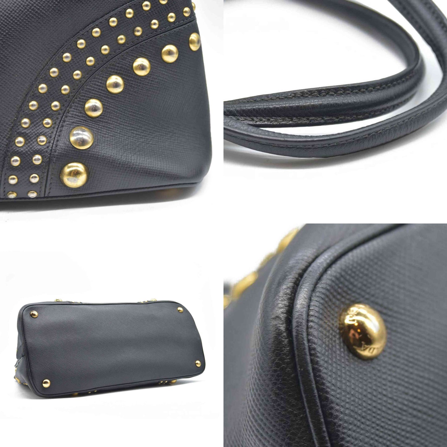 AUCTION $3450 Prada Black Leather Promenade Studded Satchel