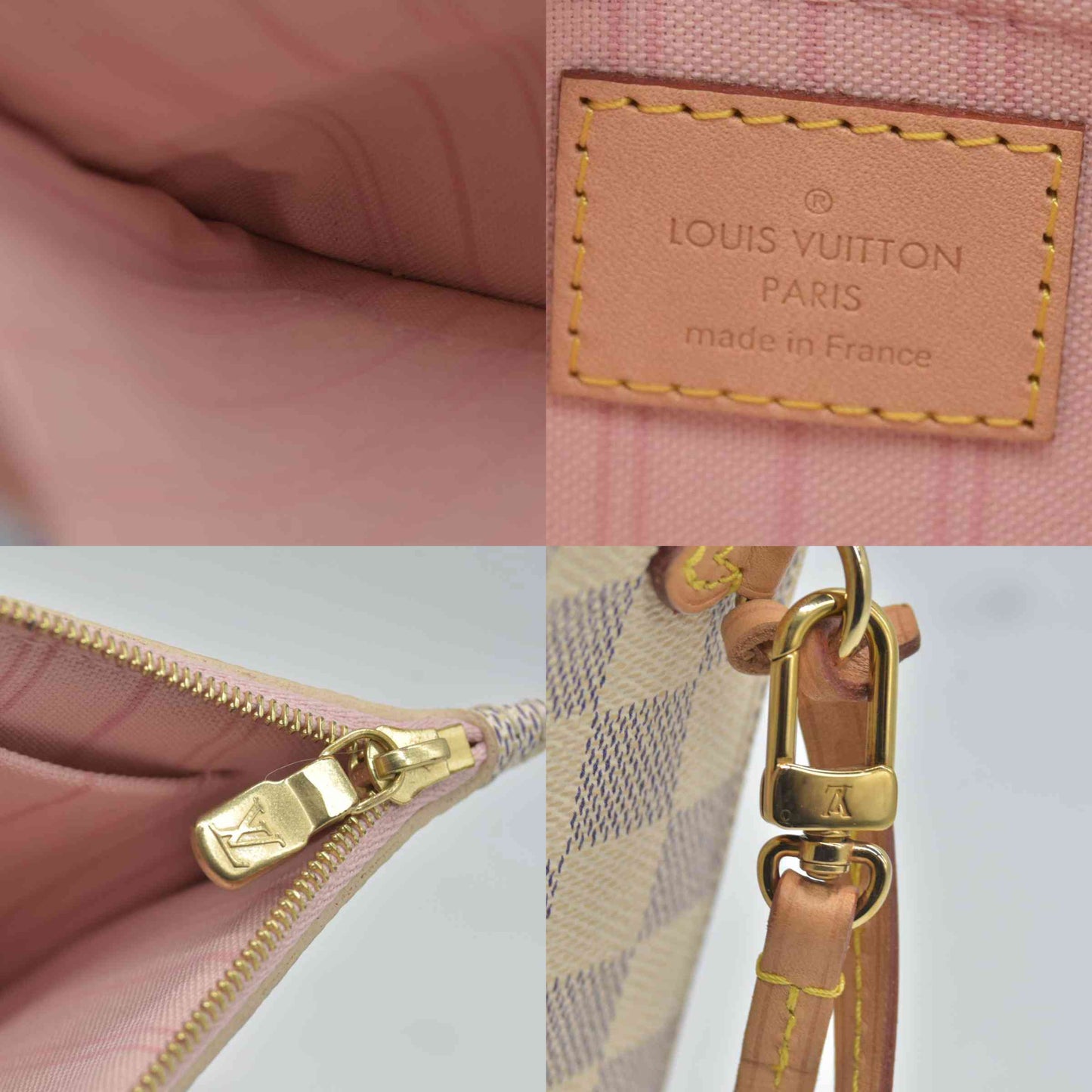 $600 Louis Vuitton Damier Azur Neverfull MM GM Pochette Rose Ballerine