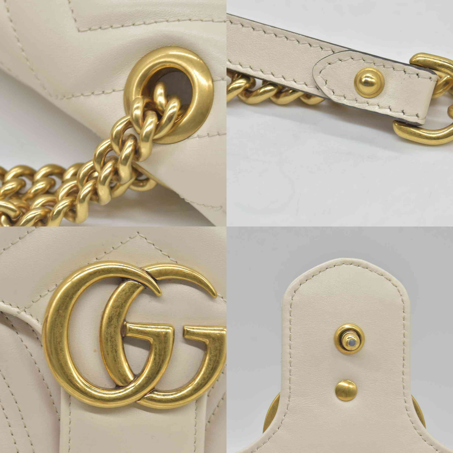 $2850 Gucci Calfskin Matelasse Small GG Marmont Shoulder Bag White CONSIGNMENT