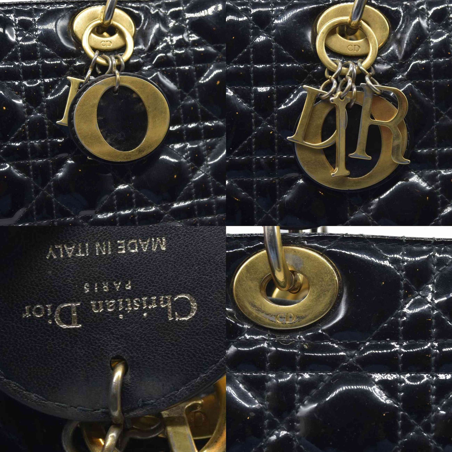 $6460 Christian Dior  Patent Cannage Large Lady Dior Black