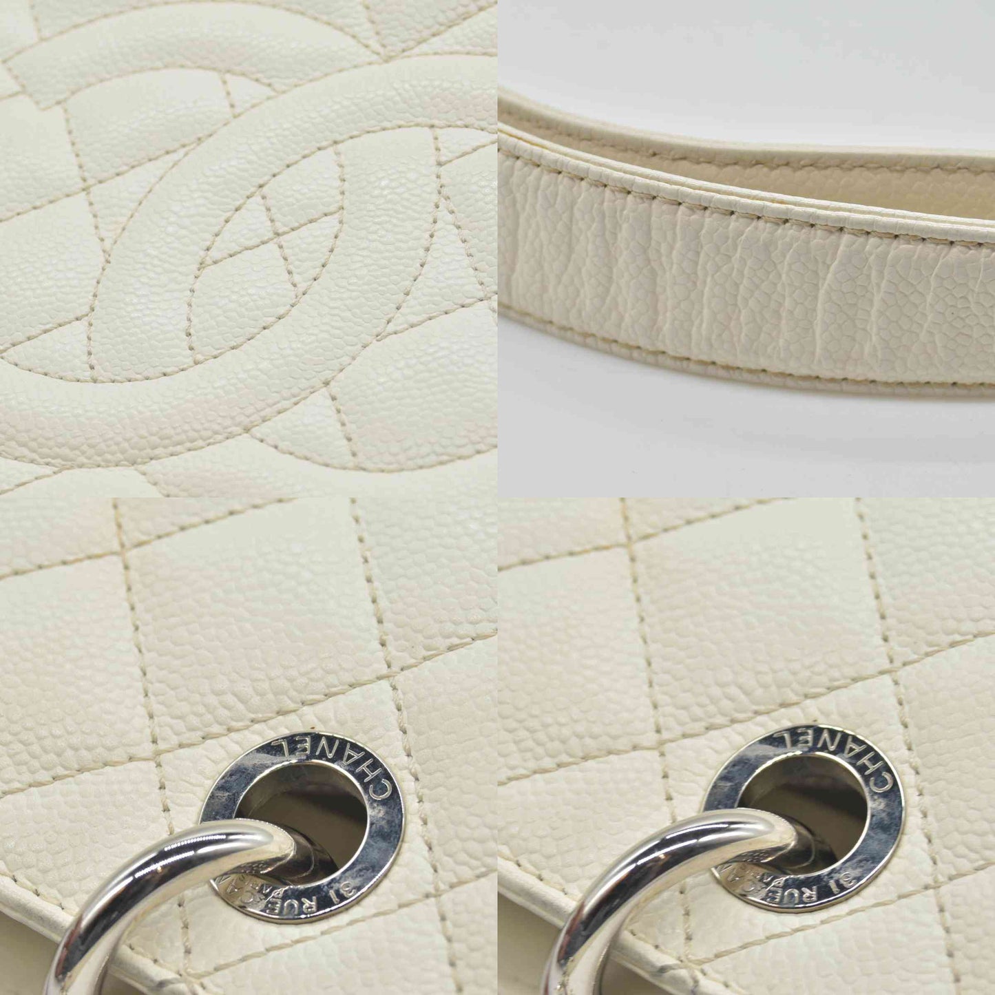 $3500 Chanel Caviar Quilted XL Grand Shopping Tote GST White 2011-2012