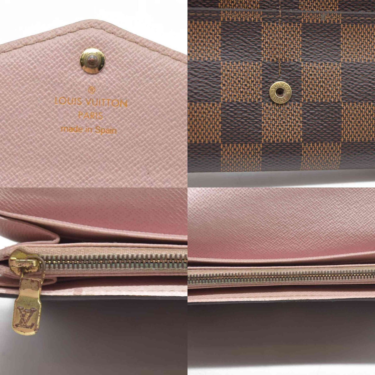 $775 2018 LOUIS VUITTON Damier Ebene Sarah Wallet NM Rose Ballerine CA0198