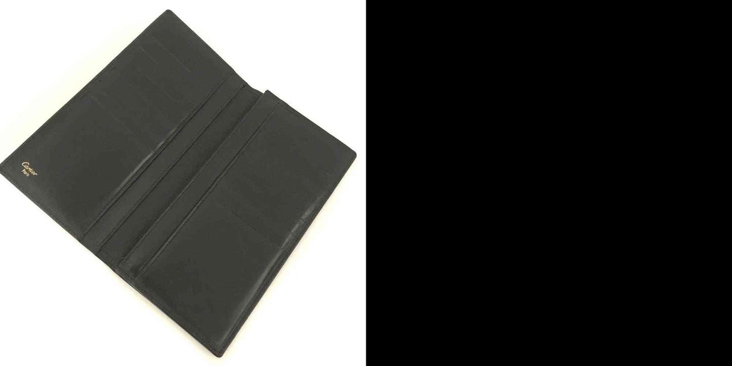 $800 Pasha de Cartier Leather Long Bifold Wallet Black