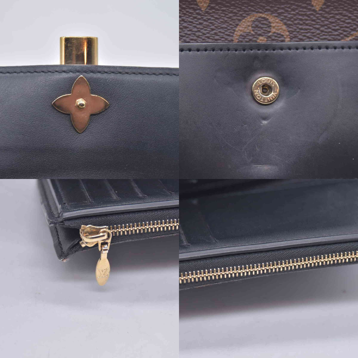 $820 2012 Louis Vuitton Monogram Flower Lock Compact Wallet Black SP4182 CONSIGNMENT 10020959