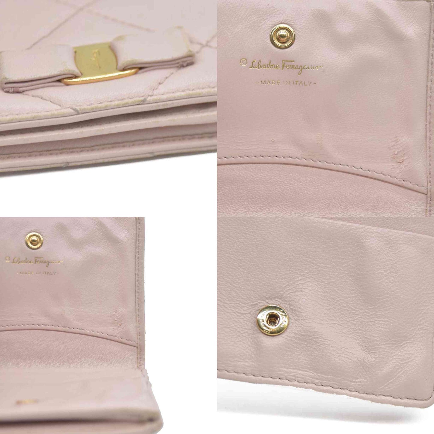 Salvatore Ferragamo Vara Ribbon Quilted Leather Bifold Wallet Pink