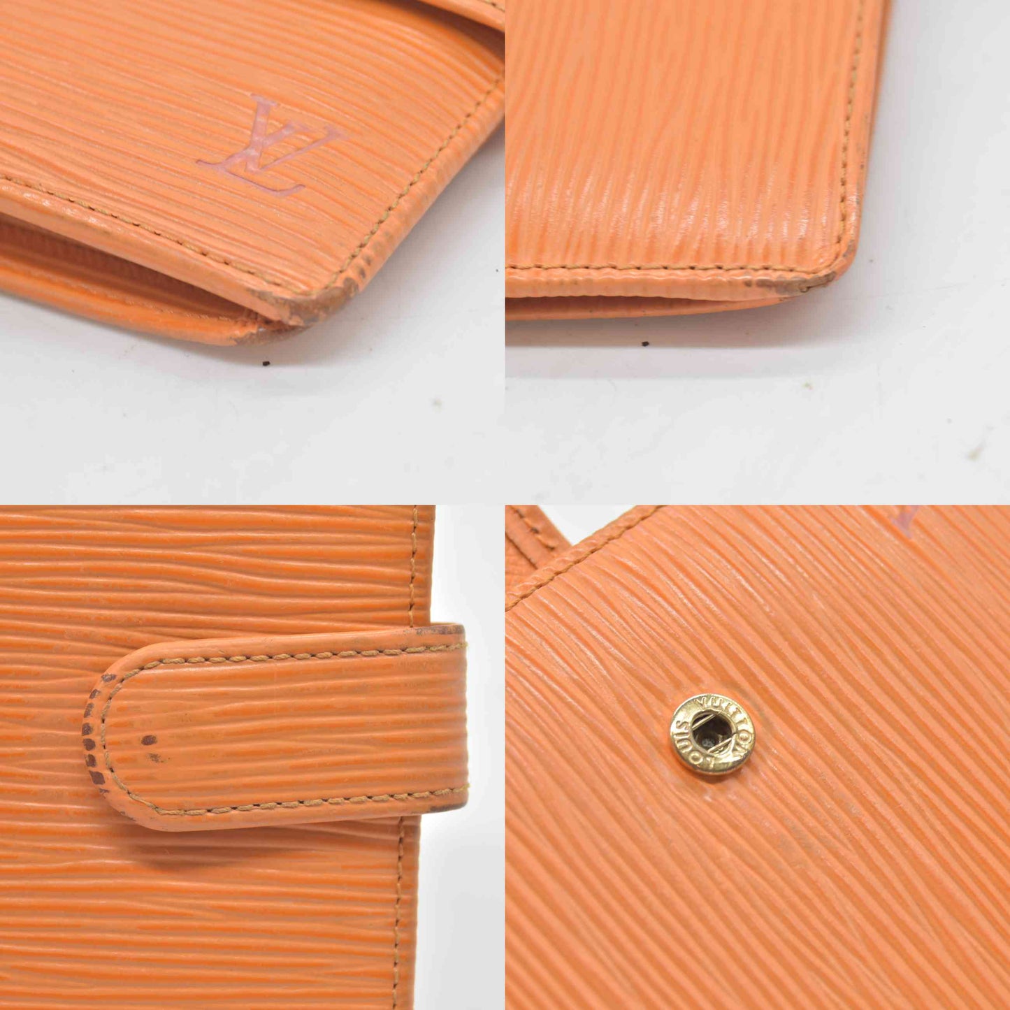 $690 2005 Louis Vuitton Epi Porte-Billets Compact Wallet Orange MI0055