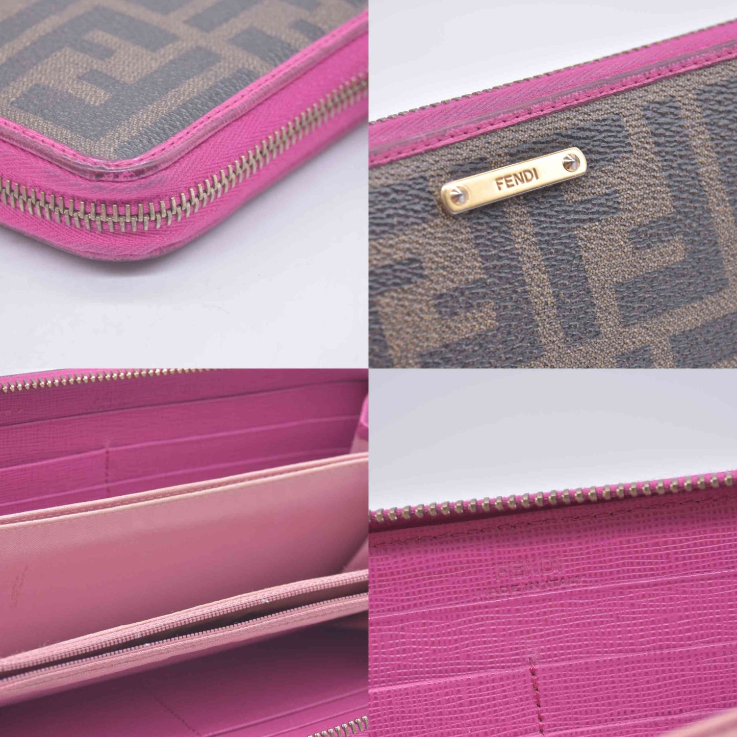 $930 Fendi Zucca Pink Monogram Zip Around Wallet CONSIGNMENT