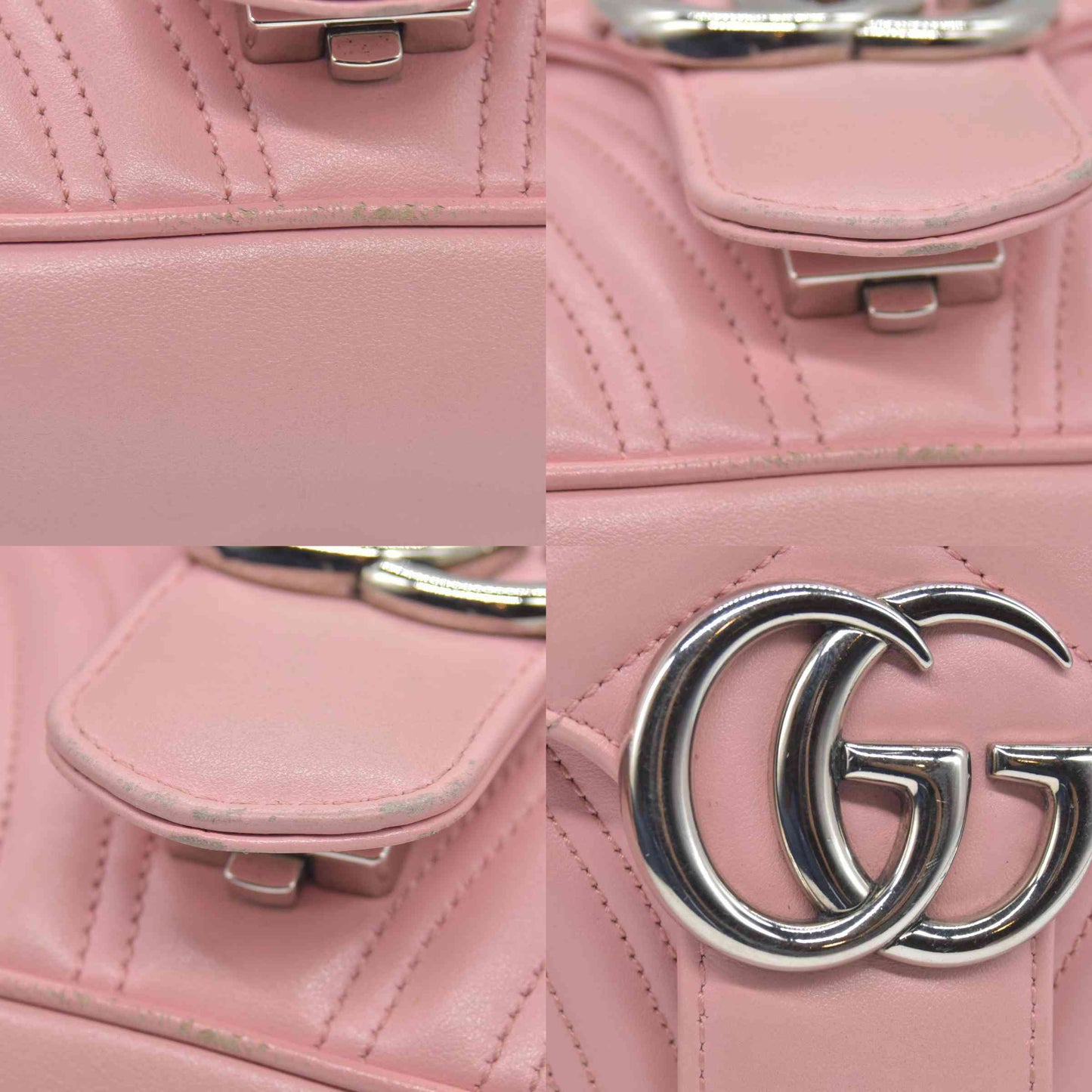 $2600 Gucci Calfskin Matelasse Small GG Marmont Shoulder Bag Wild Rose