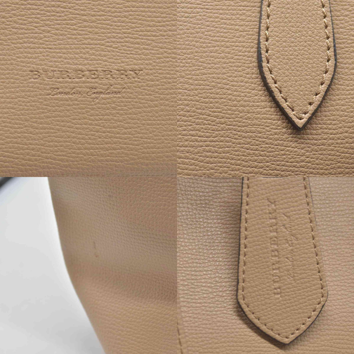 $1790 Burberry Grainy Calfskin Haymarket Check Medium Tote Mid Camel