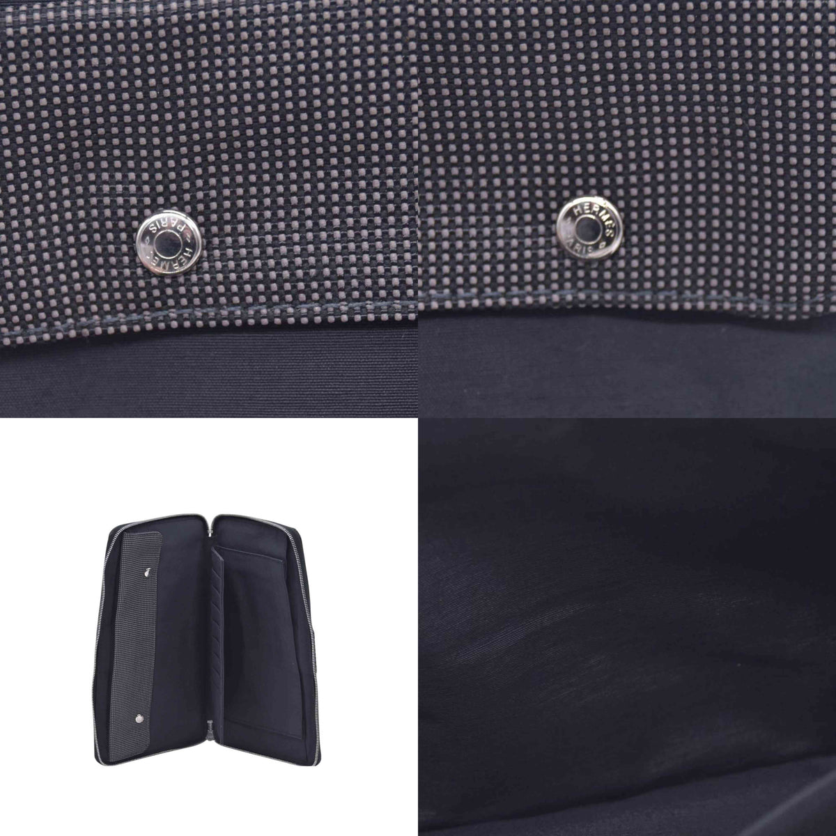 $850 HERMES Toile Canvas Herline Zip Around Long Organizer Wallet Grey CONSIGNMENT 10021210