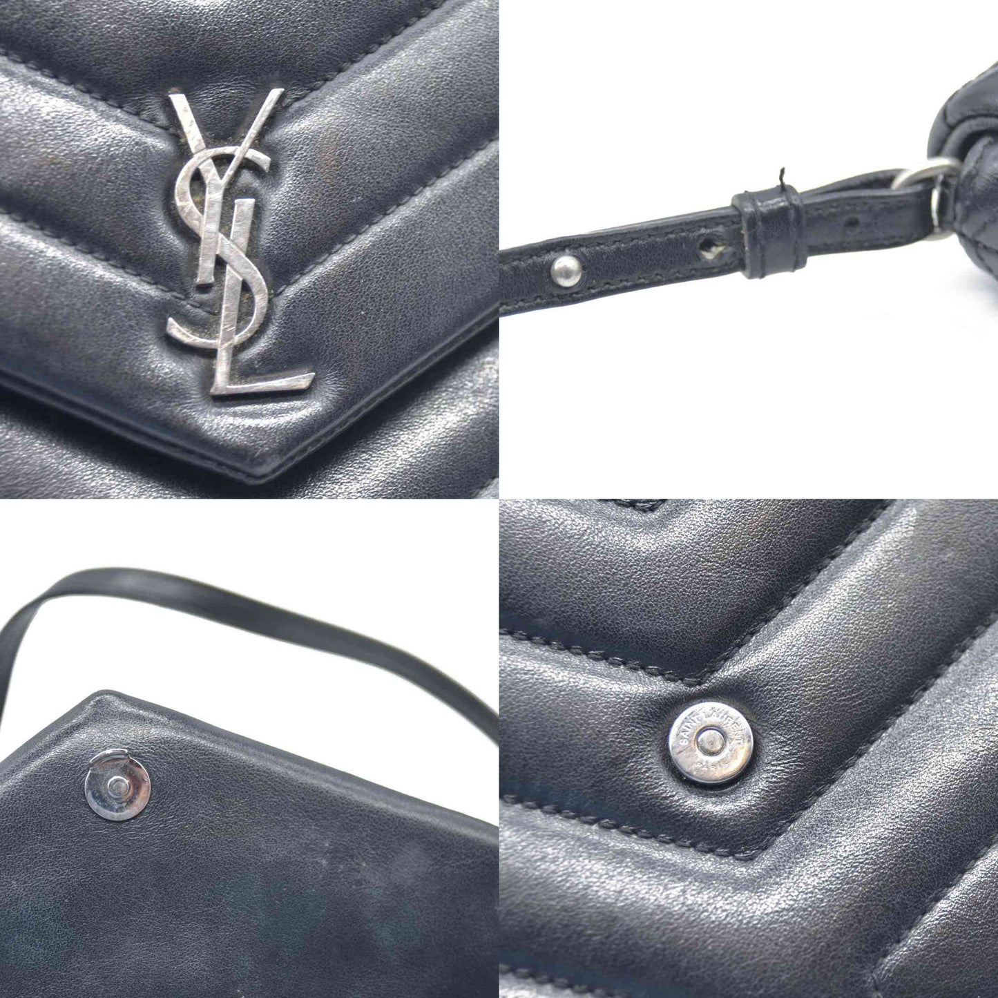 $3400 Saint Laurent  Calfskin Y Quilted Monogram Loulou Flap Bag Black