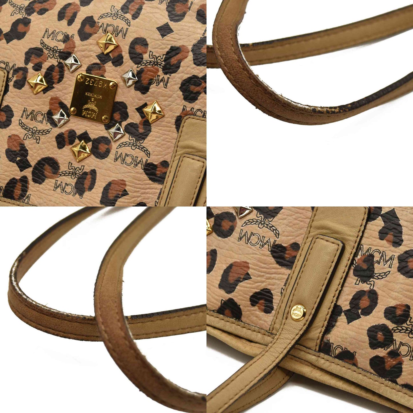 MCM  Visetos Leopard Print Medium Anya Shopper Tote beige