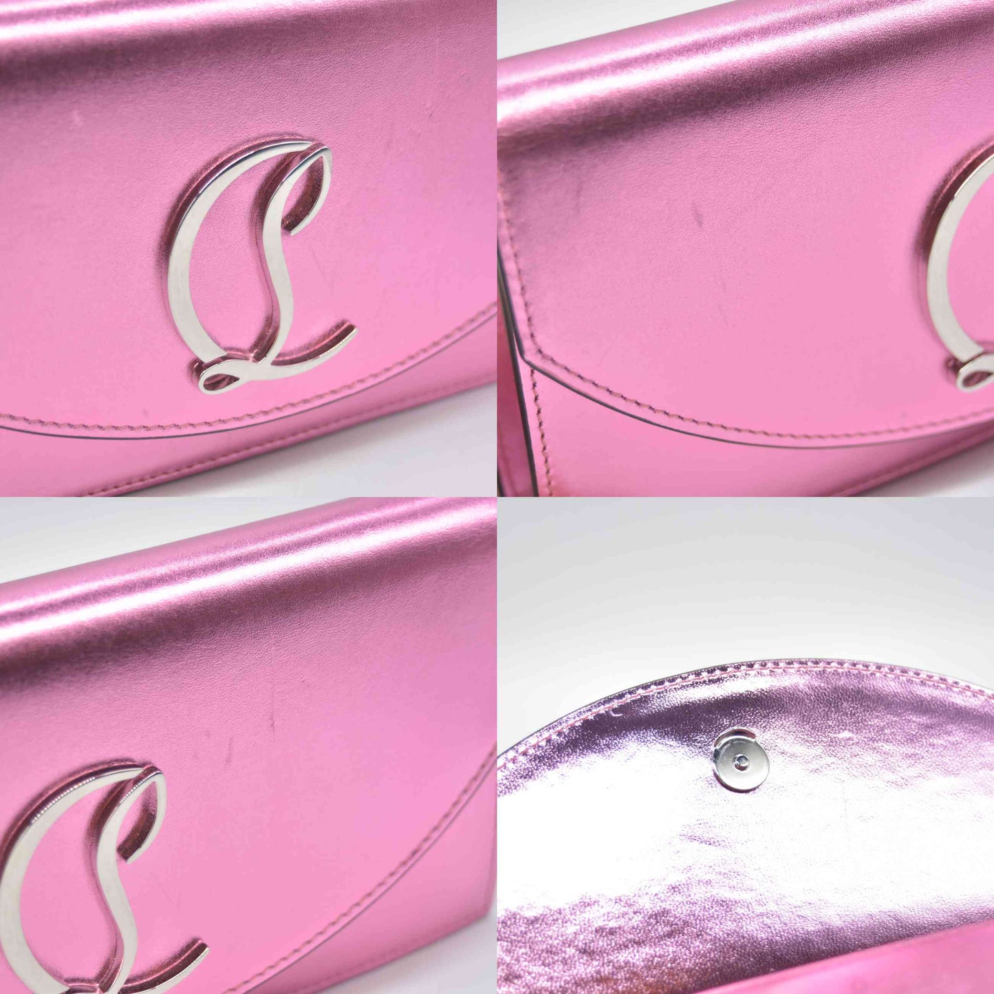 $1390 Christian Louboutin Calfskin Loubi54 Crossbody Clutch Pink Metallic