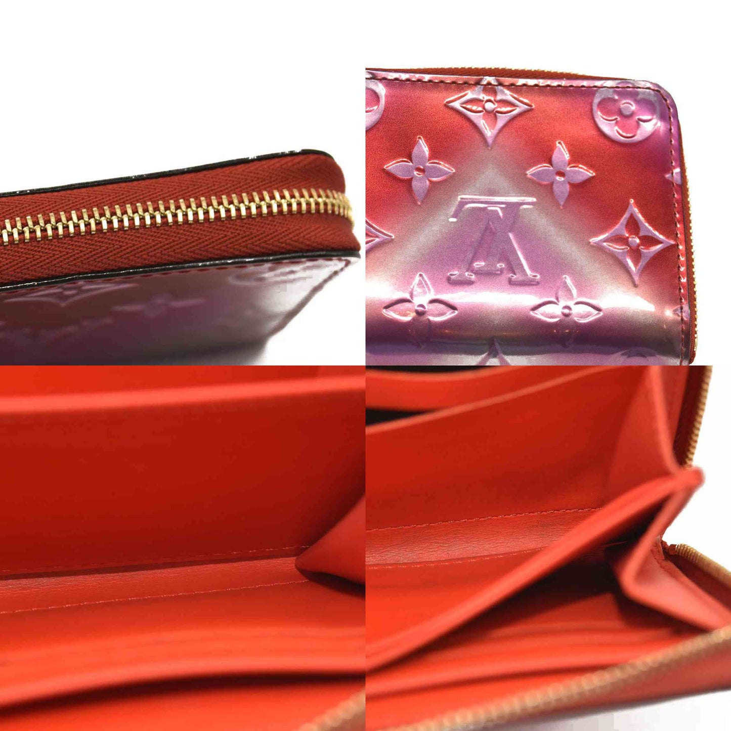 Louis Vuitton  Metallic Vernis Degrade Zippy Coin Purse Pink Red SN4179