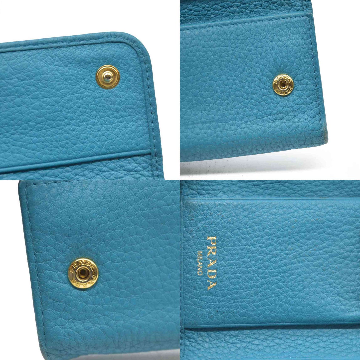 AUCTION $575 PRADA Logo Vitello Leather 6 Ring Key Case Blue