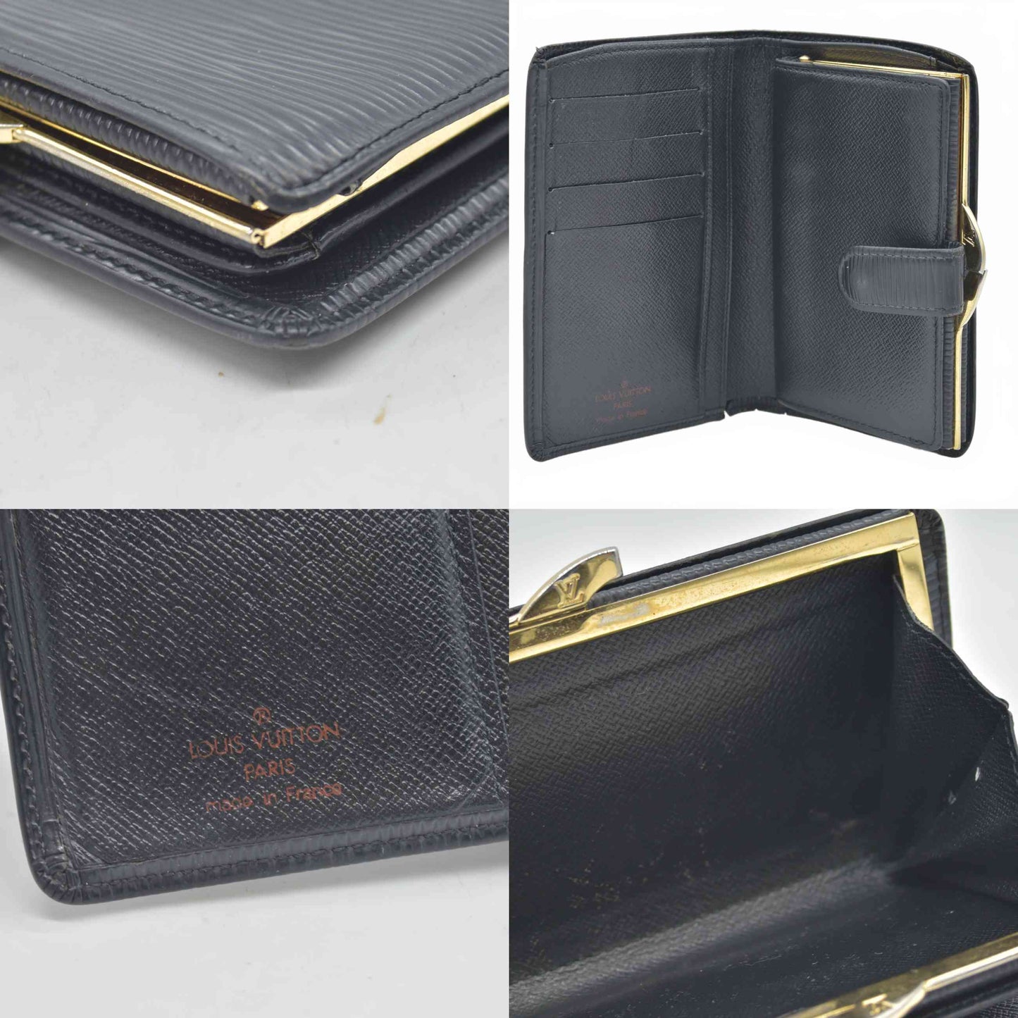 $905 1997 Louis Vuitton Epi French Purse Black Wallet MI0957