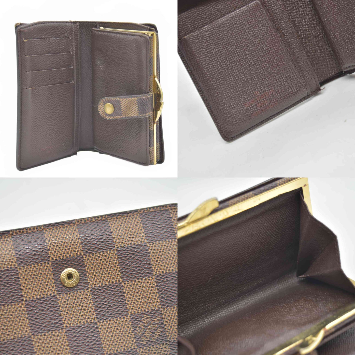 $750 2003 Louis Vuitton Damier Ebene Kisslock French Wallet MI0043
