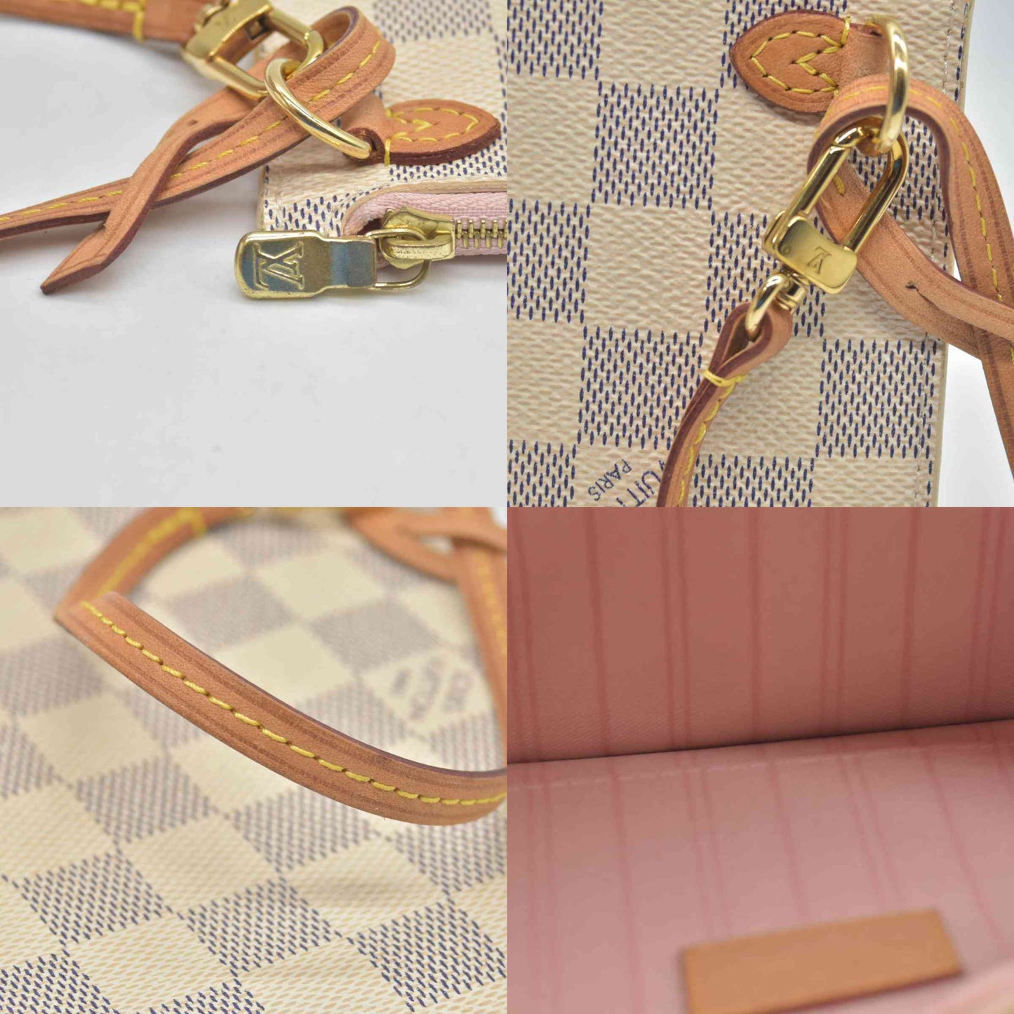 $600 Louis Vuitton Damier Azur Neverfull MM GM Pochette Rose Ballerine MS3179