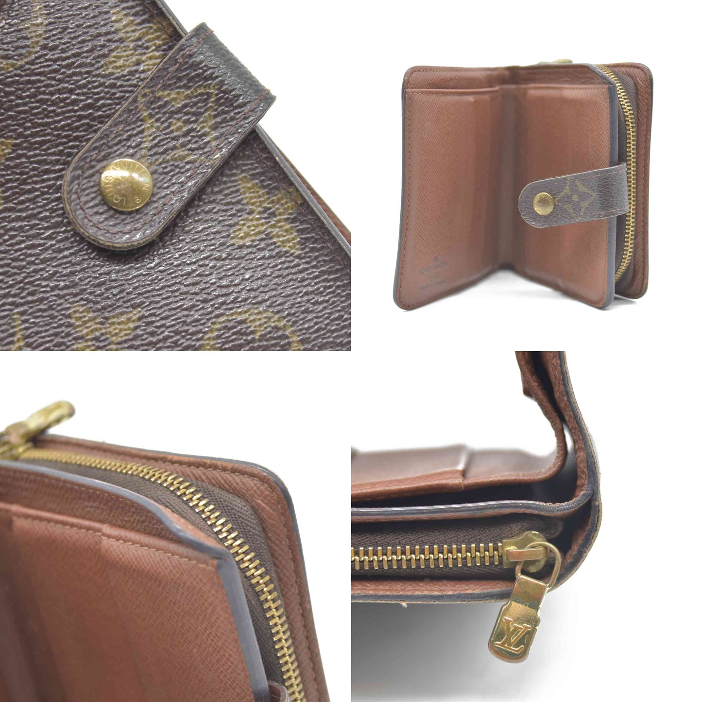 Louis Vuitton Monogram Compact Zip Bifold Wallet Brown MI1023