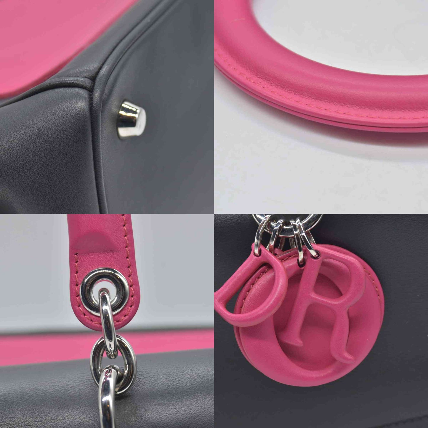 $6100 Christian Dior Smooth Calfskin Small Bi-Color Be Dior Flap Black Pink CONSIGNMET