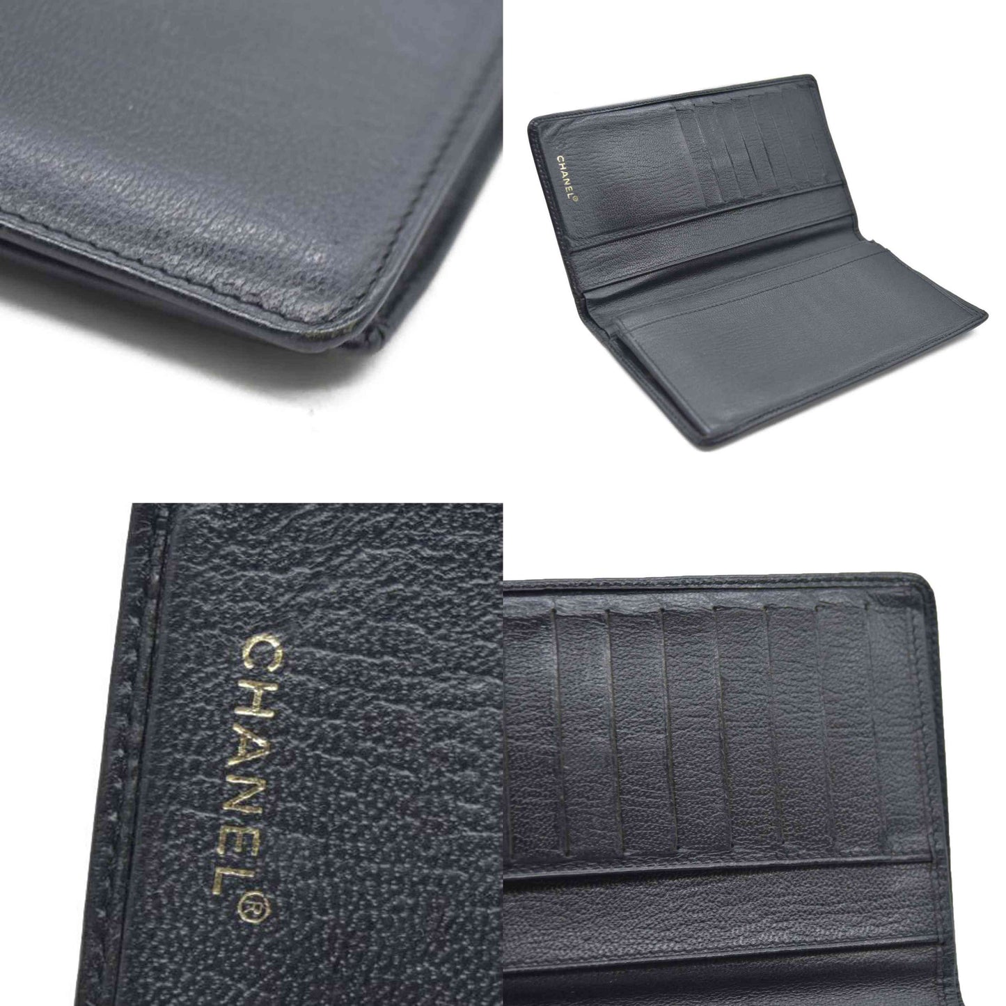 CHANEL CC Logo Leather Long Bifold Wallet Black