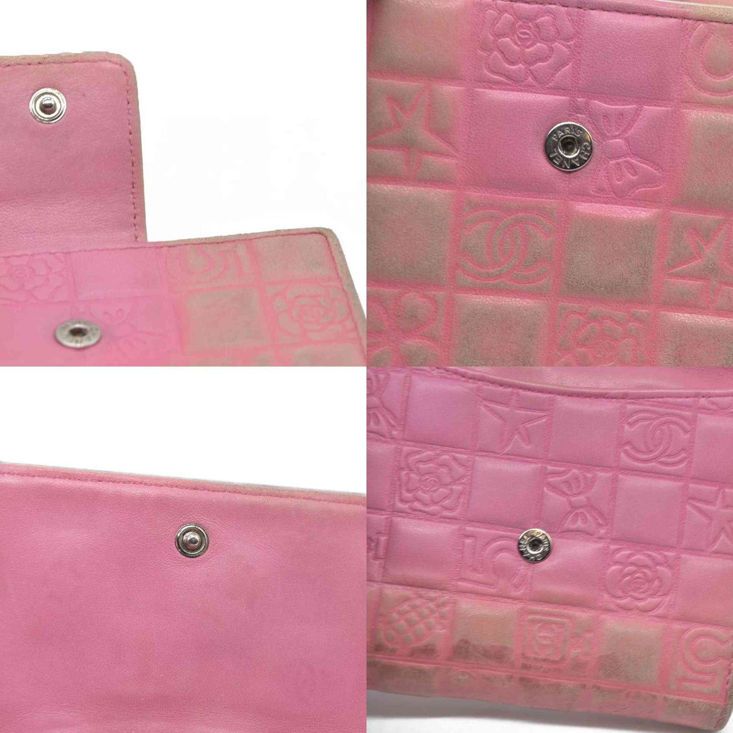 Chanel icon line Bi-fold Wallet With Silver Metal Lambskin Light Pink