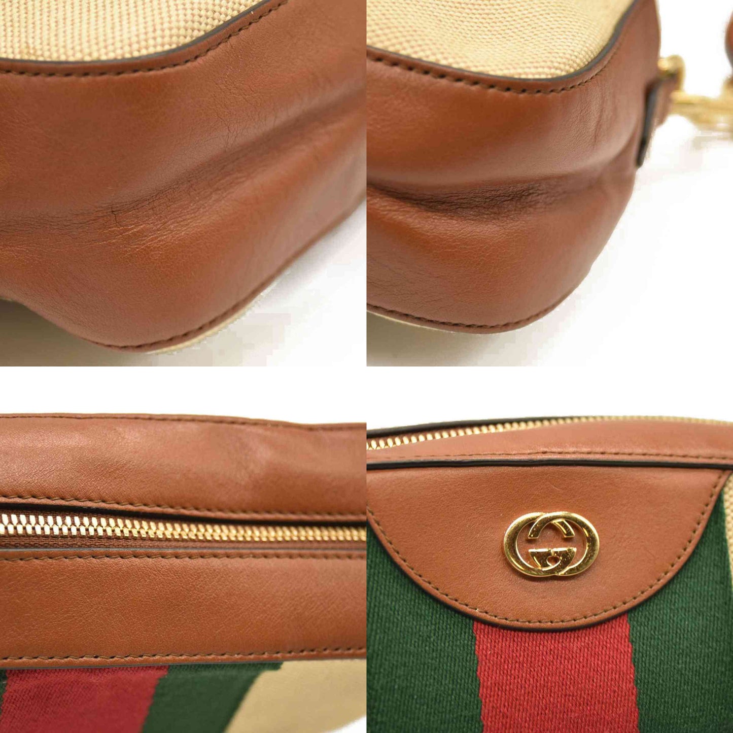 Gucci  Vintage Canvas Web Shoulder Bag Sand Cuir