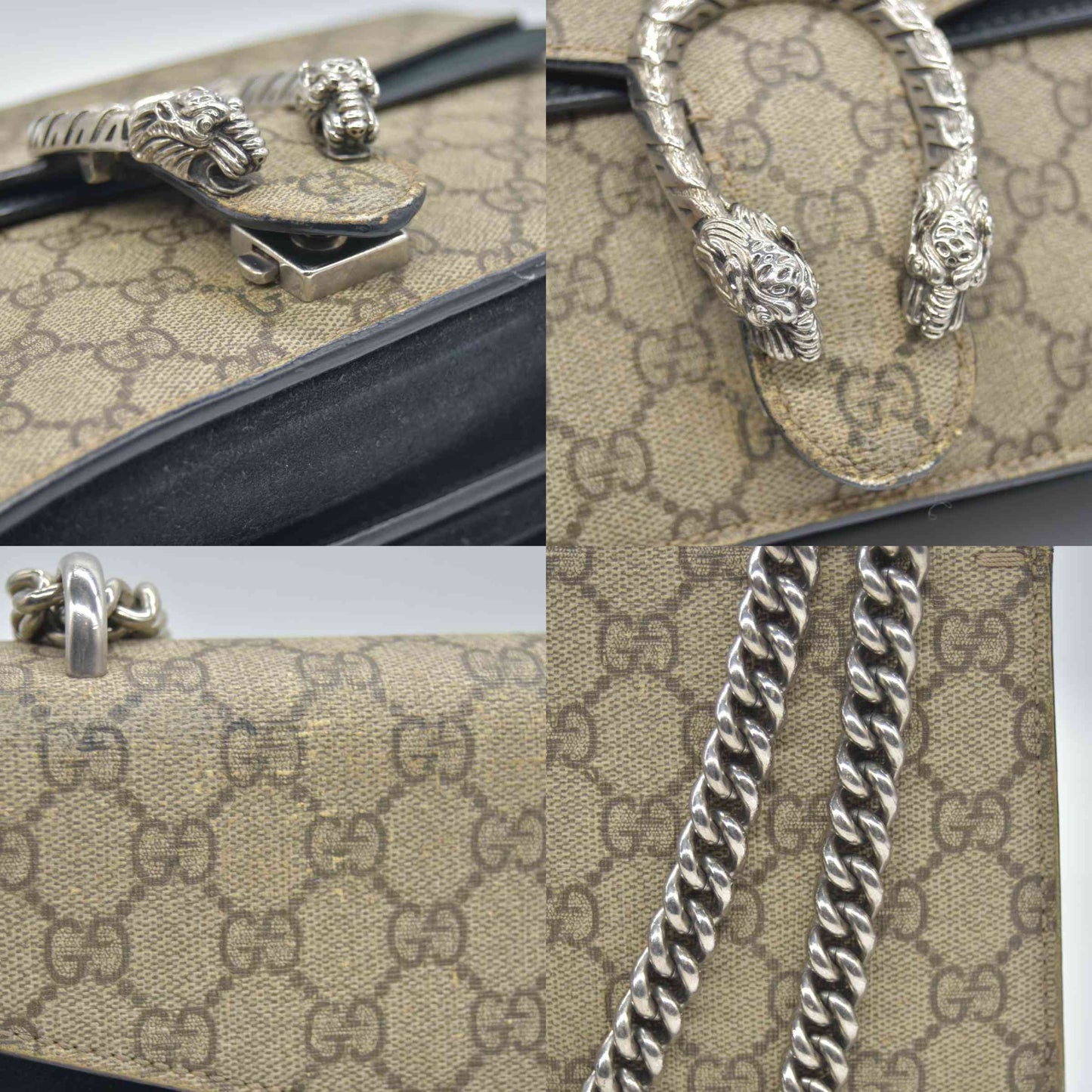$3350 GUCCI GG Supreme Monogram Suede Small Dionysus Shoulder Bag Beige Black
